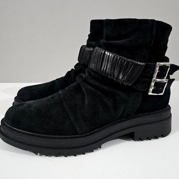 NEW Miz Mooz Fanley Ankle Bootie Biker Moto Boot Black Suede Leather EU Size 38 - Picture 1 of 14